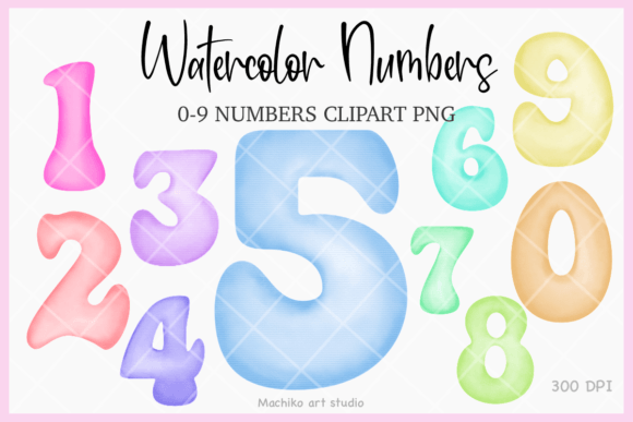 0-9 Watercolor Numbers Clipart PNG: Editorial Illustrations