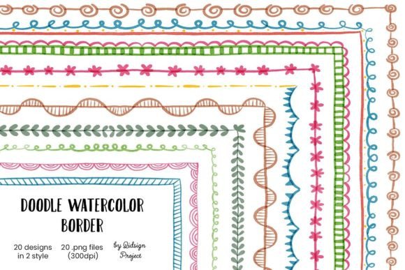 20 Doodle Watercolor Border: A Seller's Review of Illustrations