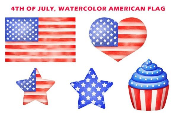 4th of July Watercolor Flag: Top Illustrations