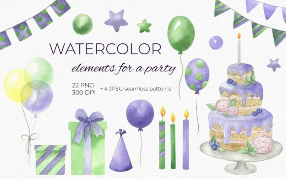 Birthday Party Watercolor Clipart: Vibrant Illustrations