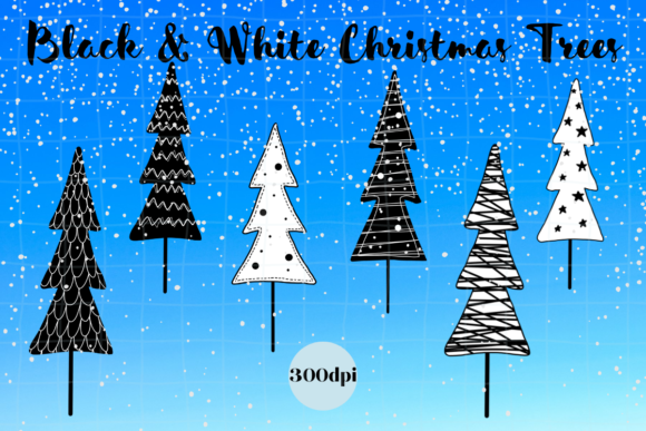 Black and White Christmas Trees: Essential Illustrations