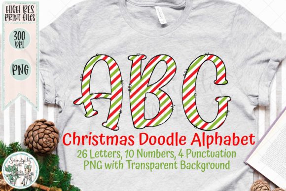 Christmas Stripe Doodle Alphabet Set: Festive Illustrations