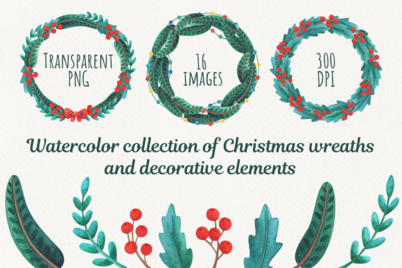 Christmas Wreath Clipart Watercolor for Illustrations
