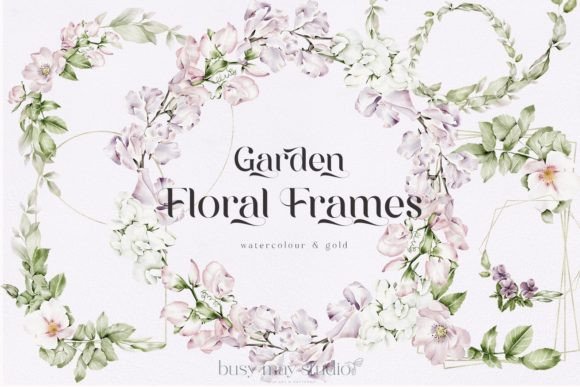 Garden Flower Frames Gold Watercolor PNG: Premium Illustrations