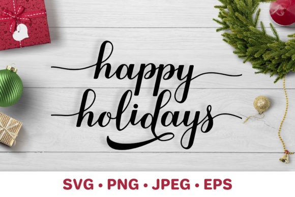 Happy Holidays Sign: Festive Illustrations for Crafts