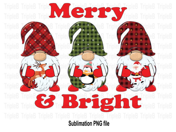Merry Bright Christmas Gnome Sublimation: Festive Illustrations