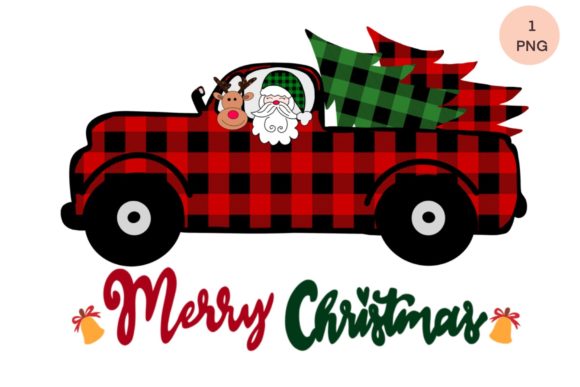 Merry Christmas Truck Santa Reindeer Illustrations
