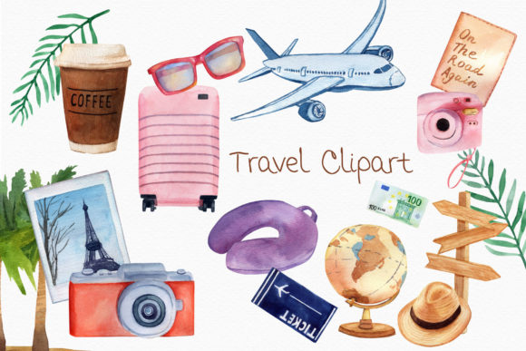 Travel Watercolor Clipart: Suitcase & Globe Illustrations
