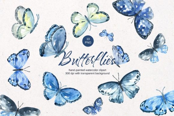 Watercolor Blue Butterflies Clipart & Illustrations Review