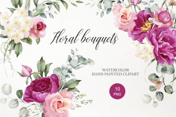 Watercolor Floral Bouquet Clipart PNG for Illustrations