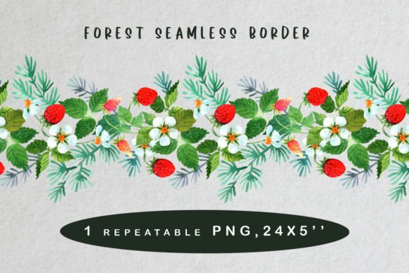 Watercolor Forest Berries Border: Editorial Illustrations