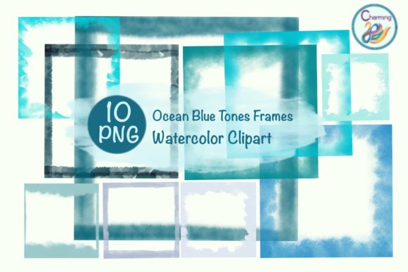 Watercolor Frames Square Ocean Blue: Fresh Illustrations