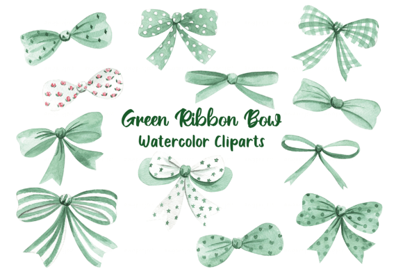 Watercolor Green Bow: Fresh Illustrations for Brands