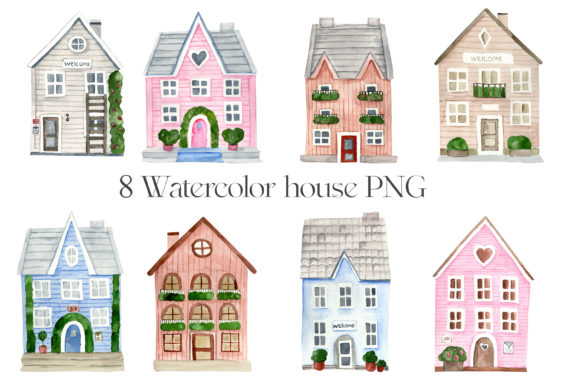 Watercolor House 8 Png: Charming Illustrations for Branding